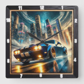 Klassieke Muscle Car tegen futuristisch stadsbeeld Vierkante Klok (Voorkant)