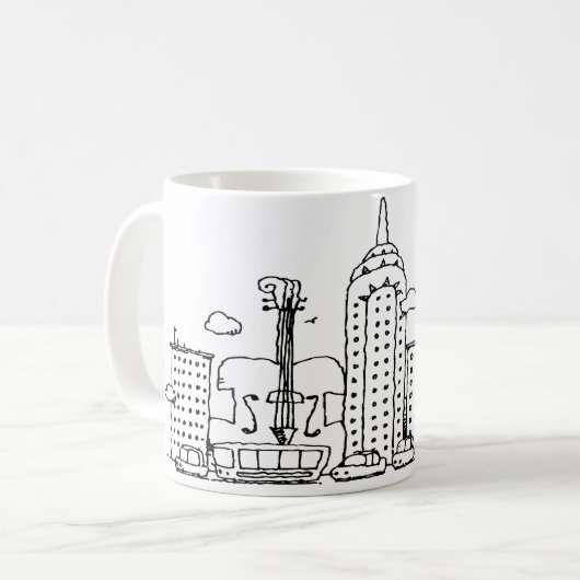 Klassieke muziek Cartoon Skyline Mok (Voorkant links)
