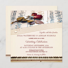 Klassieke muziek Roos Wedding Invitation Kaart