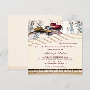Klassieke muziek Roos Wedding Invitation Kaart