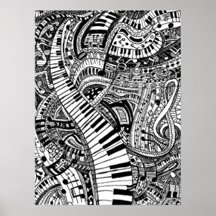 Klassieke muziekopdoedelen met pianotoetsenbord poster
