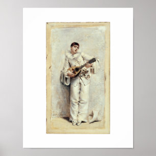 Klassieke muziekprint Pierrot Luit Gitaar Muzikant Poster