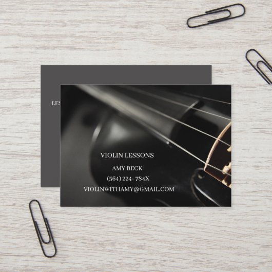 Klassieke Muzikant/Muziekwinkel Zwarte Viool Visitekaartje (Voorkant / Achterkant in situ)