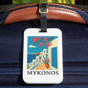 Klassieke Mykonos Griekenland Reizen - Kleurrijke  Bagagelabel