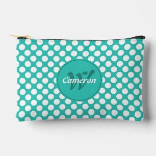 Klassieke naam beginletters turquoise witte polka etui