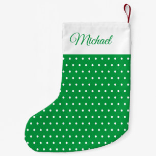 Klassieke  naam Groene en Witte Polka Dot Kleine Kerstsok