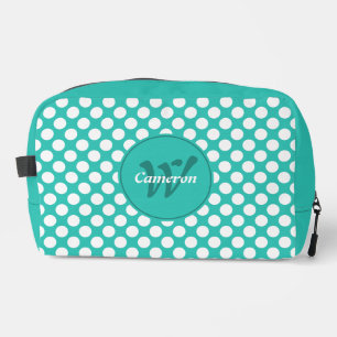 Klassieke naam initiële turquoise witte polka stip toilettasje