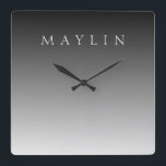 Klassieke naam of woord | Gradiëntgrijs Vierkante Klok<br><div class="desc">Aanpasbare elegante letters voor een naam, achternaam of een andere tekst.</div>