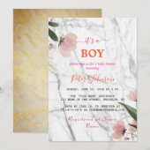 Klassieke Naam Pas Wit Marmeren Baby shower aan Kaart (Voorkant / Achterkant)