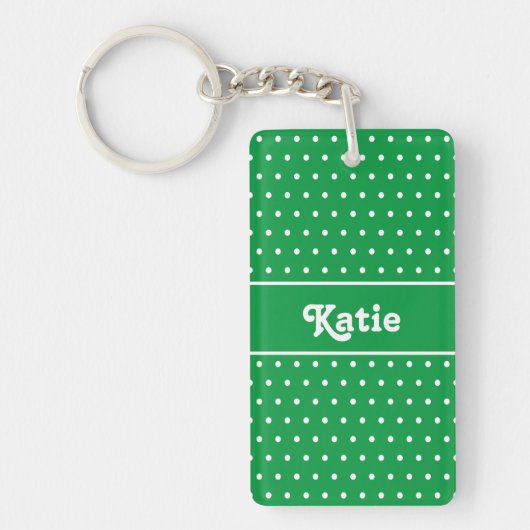 Klassieke  naam Polka Dot Groen en Wit Sleutelhanger (Voorkant)