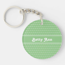 Klassieke naam Polka Dot Sage Green & White Sleute Sleutelhanger