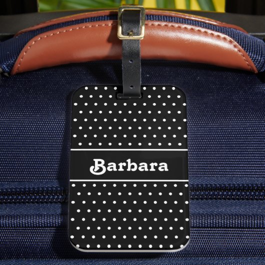 Klassieke naam Polka Dot Zwart-wit Bagagelabel (Voorkant Insitu 2)