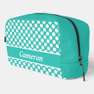 Klassieke naam turquoise & witte polka stippenpatr toilettasje