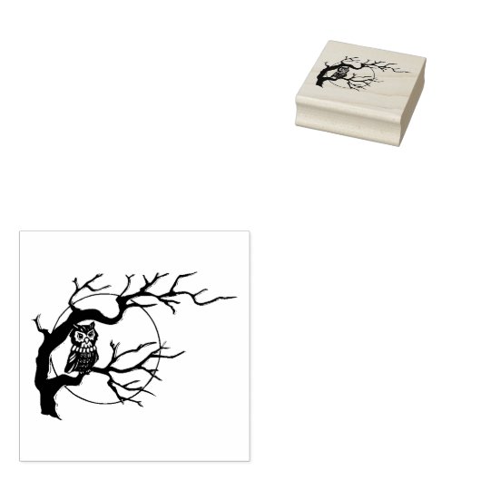 Klassieke Nachtuil op Tak met Moon Art Stamp Rubberstempel (Gestempeld)