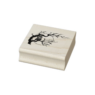 Klassieke Nachtuil op Tak met Moon Art Stamp Rubberstempel