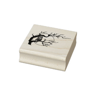 Klassieke Nachtuil op Tak met Moon Art Stamp Rubberstempel