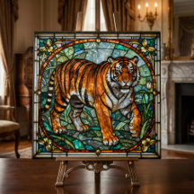 Klassieke namaak glas-in-lood Tijger Jungle Mozaïe