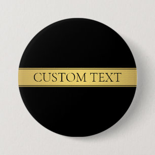 Klassieke namaak gouden streep en zwarte achtergro ronde button 7,6 cm