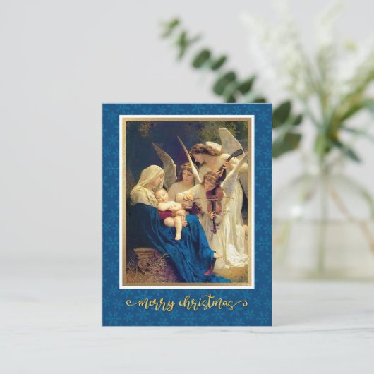 Klassieke Nativity Angels Muziek "Merry Christmas" Feestdagenkaart (Staand voorkant)