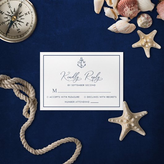 Klassieke Nautical Anchor Monogram Weddenschap RSVP Kaartje