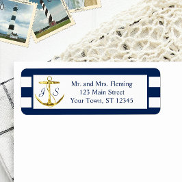 Klassieke Nautical Blue Stripes en Anchor Wedding Etiket