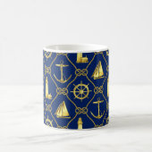 Klassieke Nautical Navy Blue en Gold Rope Knots Koffiemok (Center)