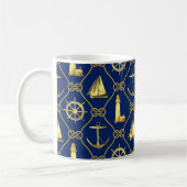 Klassieke Nautical Navy Blue en Gold Rope Knots Koffiemok (Links)
