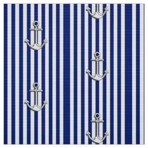 Klassieke Nautical Navy Blue Stripes en Anchors Stof
