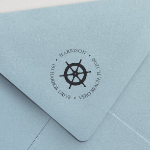Klassieke Nautical Ships Wheel Return Address Zelfinktende Stempel