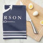 Klassieke Nautical White Stripes & Anchor Navy Theedoek (Quarter Fold)