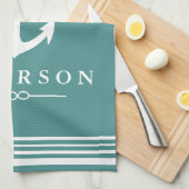 Klassieke Nautical White Stripes & Anchor Theedoek (Quarter Fold)