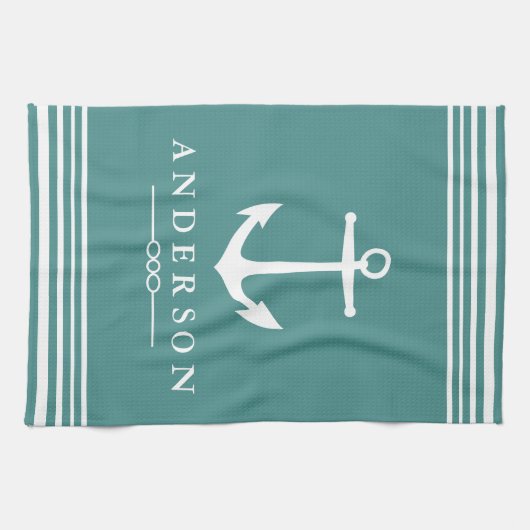 Klassieke Nautical White Stripes & Anchor Theedoek (Horizontaal)