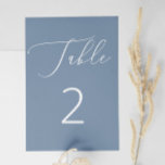 Klassieke Nautische Dusty Blue Slate Script Weddin Kaart<br><div class="desc">Voeg een kalmerende, verfijnde touch toe aan uw huwelijksreceptie met dit elegante stoffige blauwe leistafelnummer. De koele achtergrond en het witte script creëer hebben een zachte, minimalistische look die perfect is voor bruiloften in het voorjaar, de zomer of aan de kust. Geïnspireerd door mistige kustlijnen en oceaantinten, werkt dit ontwerp...</div>