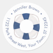 Klassieke Nautische Life Ring Retouradres Ronde Sticker (Voorkant)