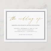 Klassieke Nautische Marine Blauw & Goud Script Tro Uitnodiging Briefkaart (Voorkant)