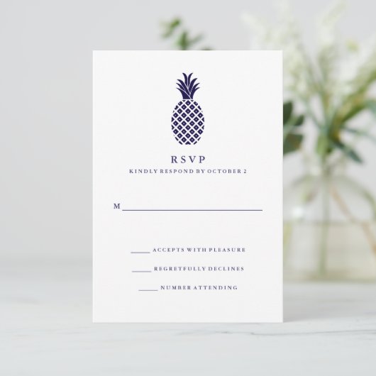 Klassieke Navy Ananas Bruiloft RSVP (Staand voorkant)