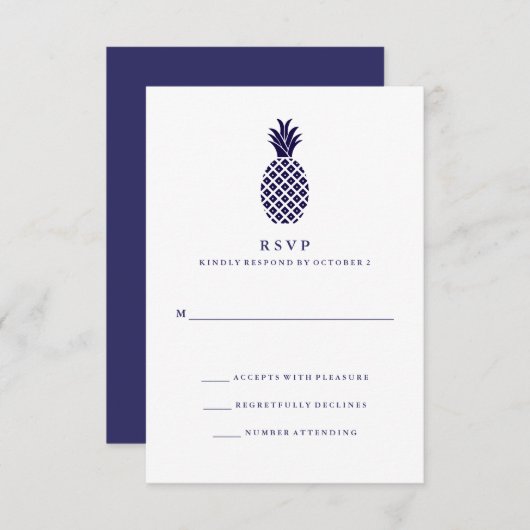 Klassieke Navy Ananas Bruiloft RSVP (Voorkant / Achterkant)