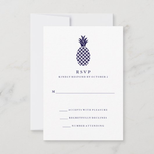 Klassieke Navy Ananas Bruiloft RSVP Kaartje (Voorkant)