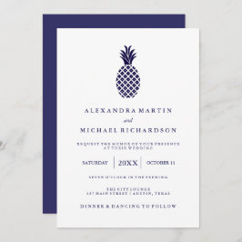 Klassieke Navy Ananas bruiloft uitnodiging