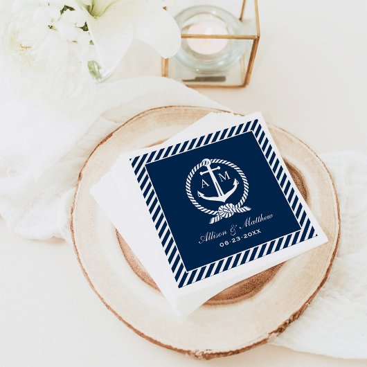 Klassieke Navy Anker Monogram Bruiloft Servet