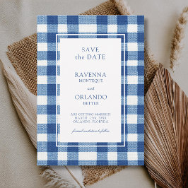 Klassieke Navy Baby Blauwe Plaid Gingham Bruiloft Save The Date