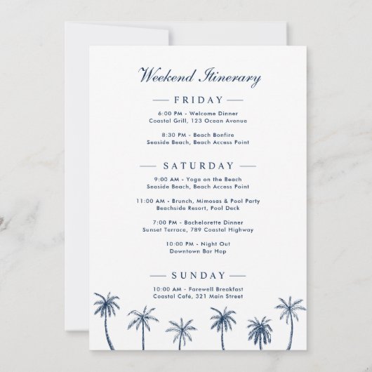 Klassieke Navy Beach Bachelorette Weekend Route Kaart (Achterkant)