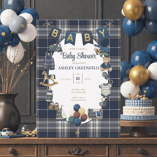 Klassieke Navy Blauwe Geruite Baby Shower Kaart