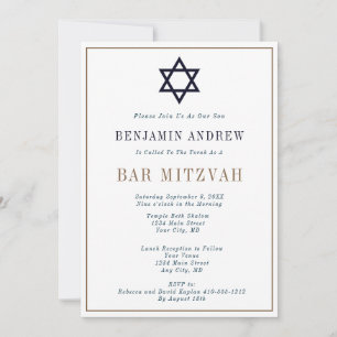 Klassieke Navy Blauwe Gouden Ster Bar Mitzvah  Kaart
