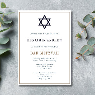 Klassieke Navy Blauwe Gouden Ster Bar Mitzvah  Kaart