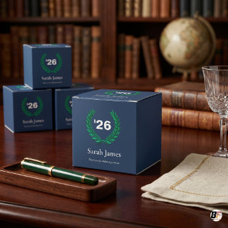 Klassieke Navy Blauwe & Groene Lauwerkrans Afstude Bedankdoosjes