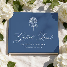 Klassieke Navy Blauwe Hortensia Bruiloft Gastenboek