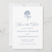 Klassieke Navy Blauwe Hortensia Bruiloft Save The Date (Voorkant)