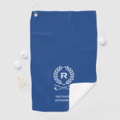 Klassieke Navy Blauwe Monogram Naam Krans Aangepas Golfhanddoek (Insitu)