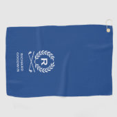 Klassieke Navy Blauwe Monogram Naam Krans Aangepas Golfhanddoek (Horizontaal)